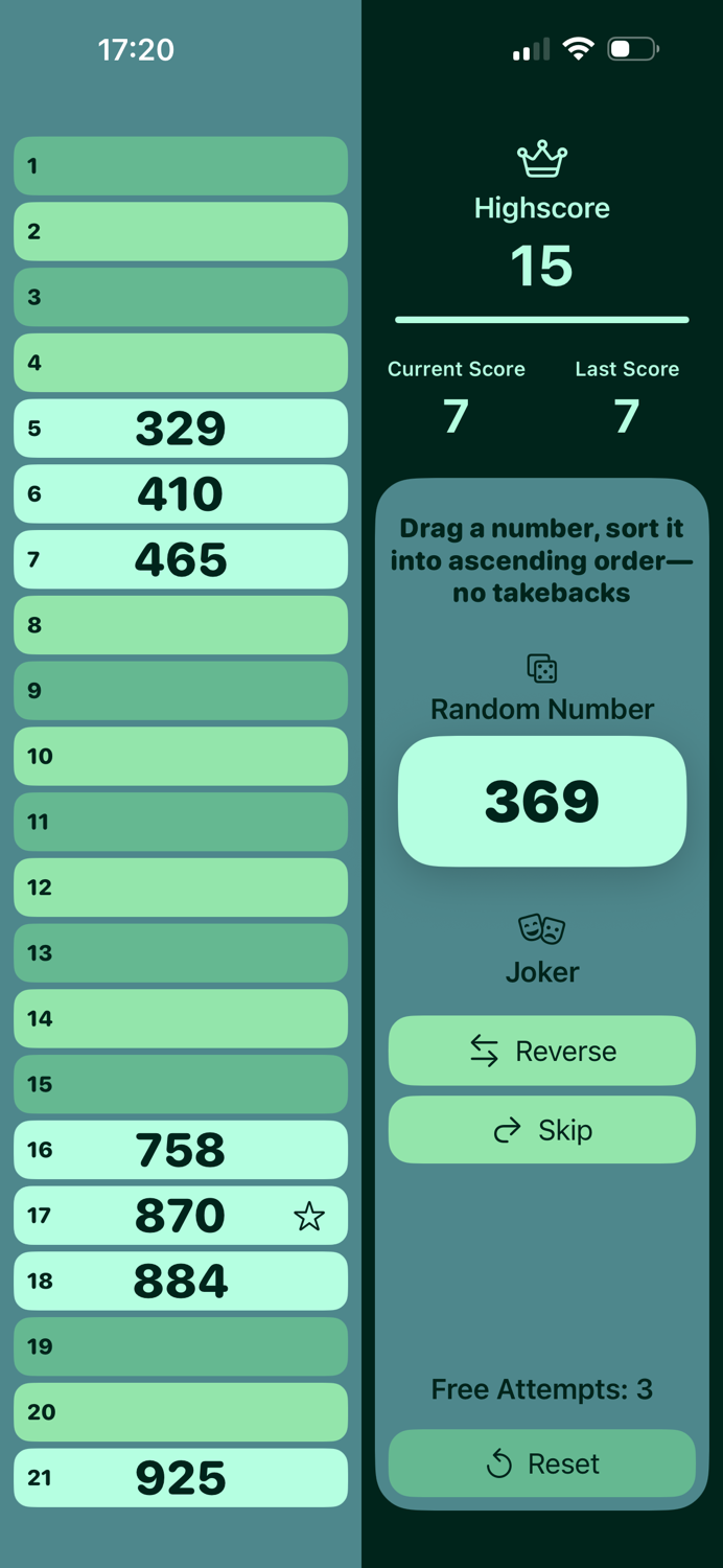 SnapSort21 Number Puzzle Game