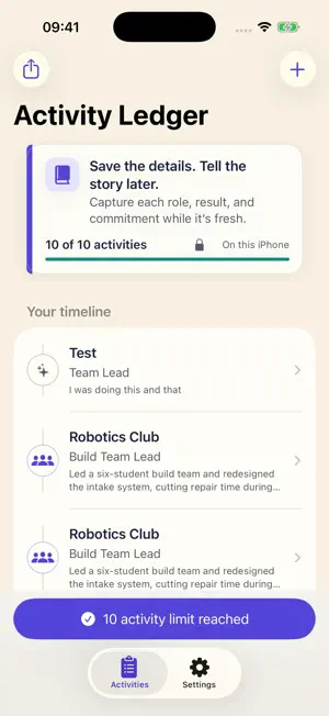 Activity Ledger screenshot 1