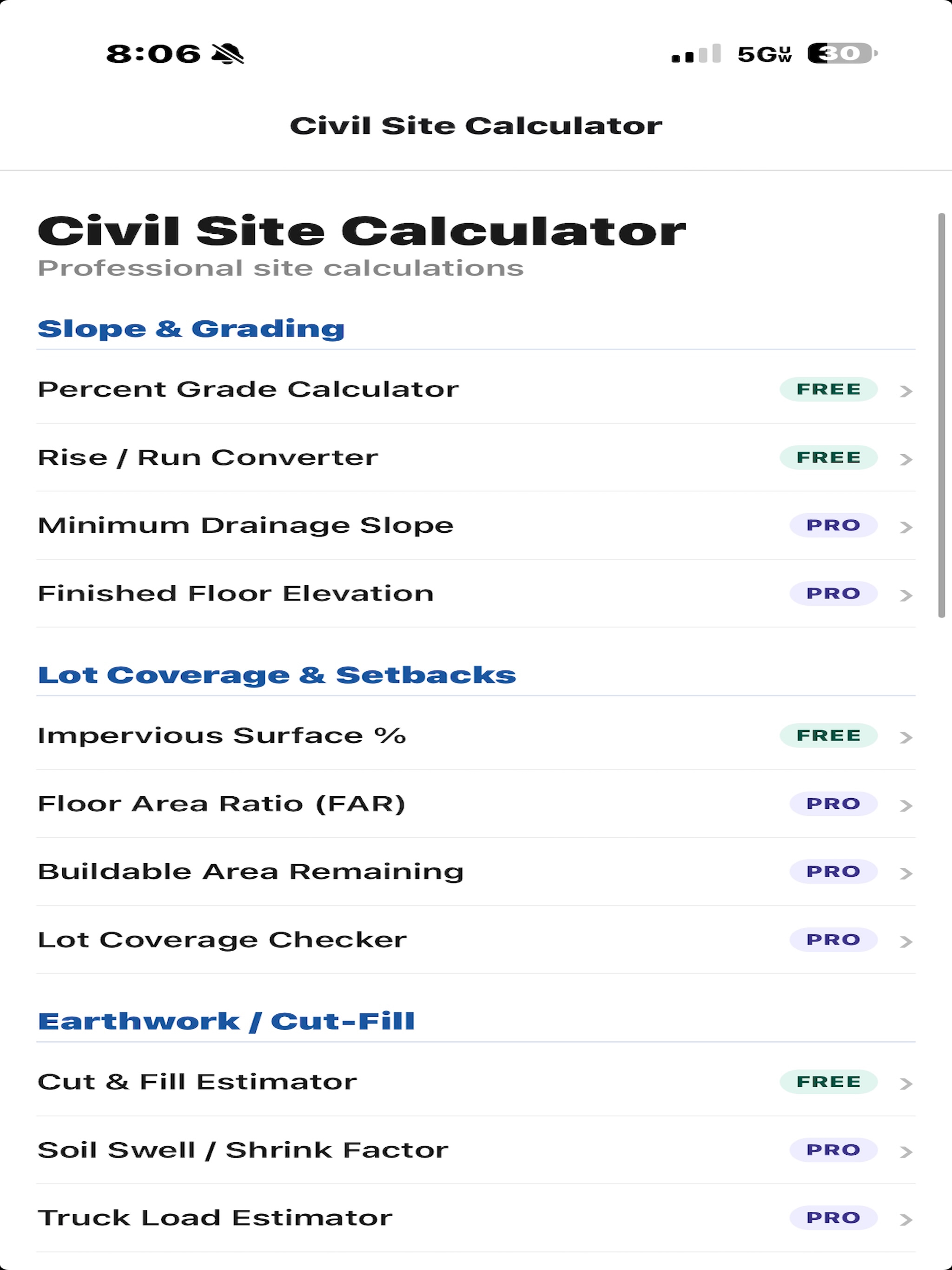 Civil Site Calculator