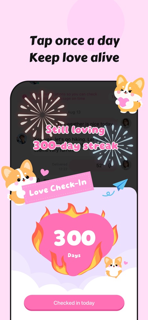 Couple360-Relationship App - Users can maintain consistent engagement through a daily "Love Check-in," celebrating their bond with an animated streak counter.