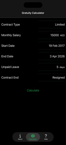 UAE Gratuity Calculator iPhone screenshot
