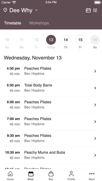 Peaches Pilates Studios Screenshot