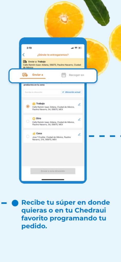 Chedraui - Tienda en línea - ユーザーは配送と店舗受け取りのオプションを柔軟に選択でき、登録済みの複数の配送先住所リストから最適な場所を簡単に指定して注文できます。
