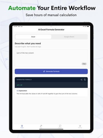 AI Excel Formula Generator iPad screenshot