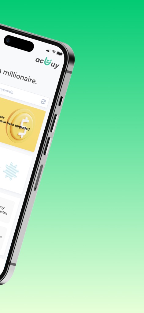 AcBuy - Observe the streamlined product search bar for efficient discovery and the highlighted 'Notice' section detailing affiliate program opportunities.