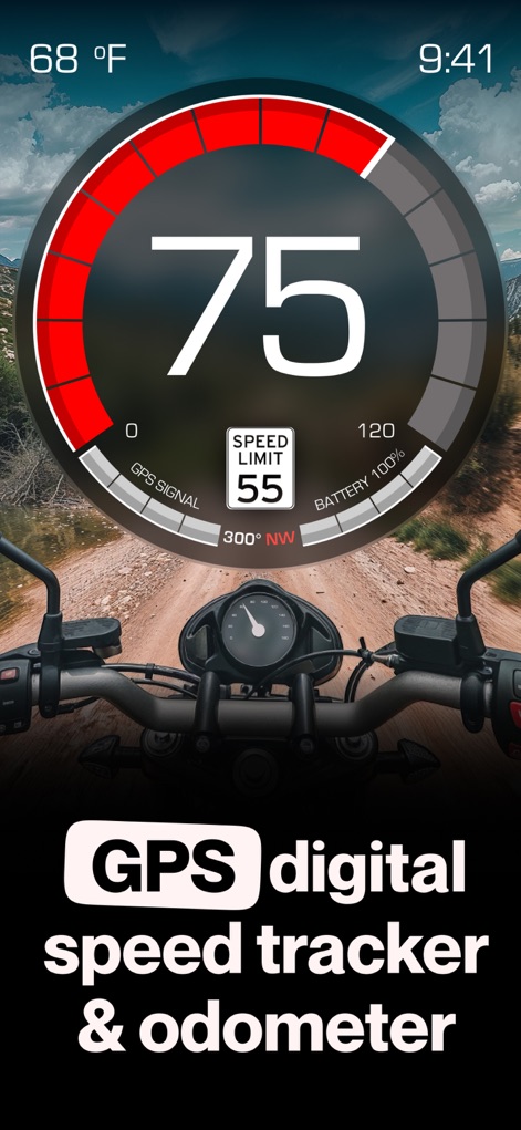 GPS Speedometer MPH Tracker - Observe the intuitive digital speedometer interface, prominently featuring the current speed and an integrated speed limit display for immediate awareness.