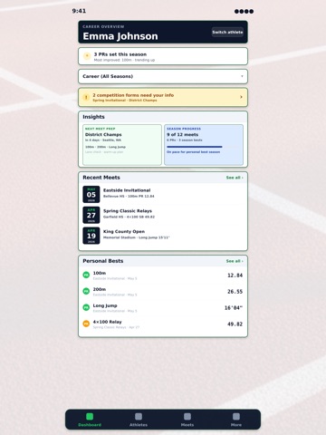 TrackVault Performance Tracker iPad screenshot