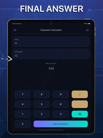 Exponent Calculator. iPad screenshot