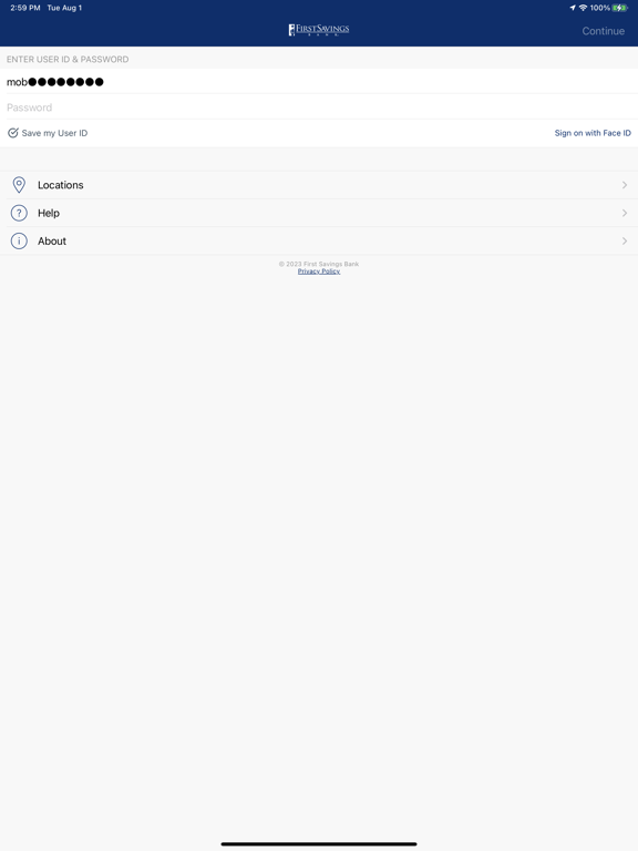 First Savings Bank Personal iPad screenshot 1 - Finance app