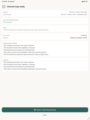 Metadata Cleaner: Word & PDF iPad screenshot