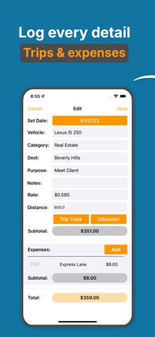 Mileage Log Trip & Tax Tracker iPhone screenshot