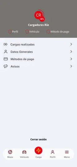 Captura de pantalla de Cargadores RÍO en iPhone 3