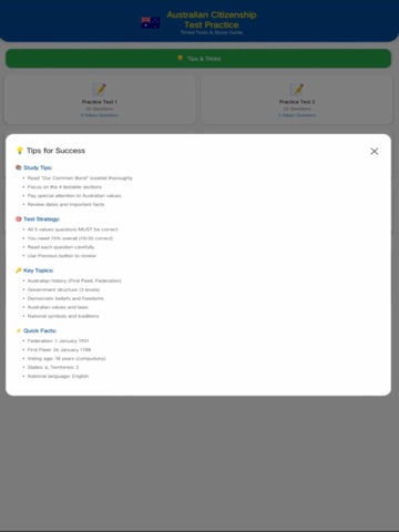 AU Citizenship Test Prep 2026 iPad screenshot