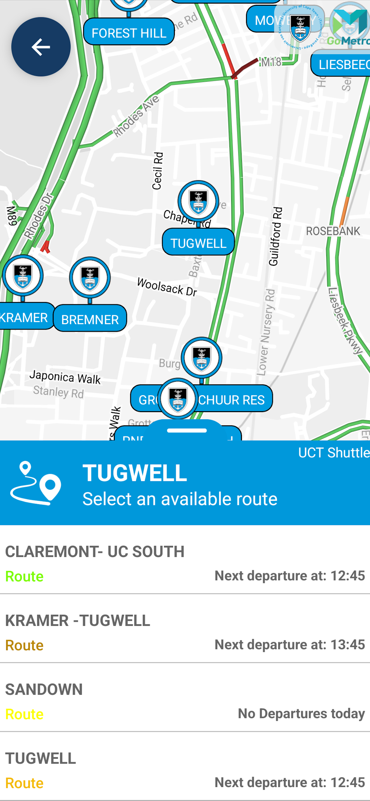 UCT Shuttle App screenshot 4
