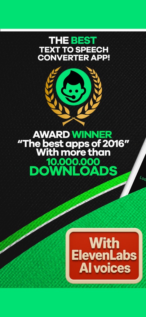 Narrator's Voice - 이 앱은 1천만 이상의 다운로드를 기록하며 최고의 텍스트 음성 변환 앱으로 인정받았으며, ElevenLabs AI 보이스 통합을 자랑합니다.