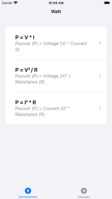 Screenshot #1 pour Watt: Calculateur de puissance