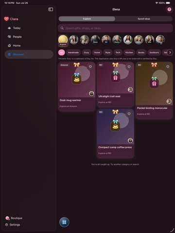 Clara: Gifts & Reminders iPad screenshot