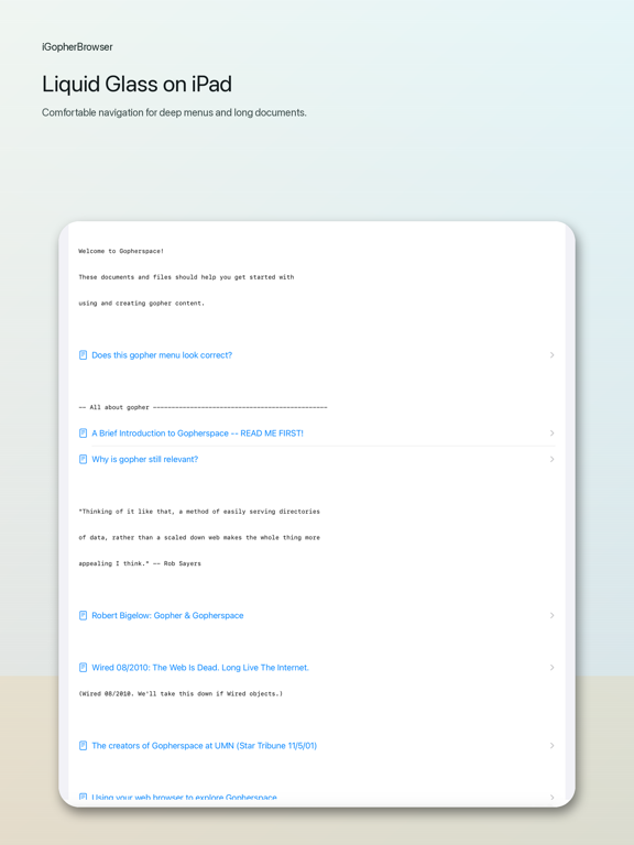 iGopherBrowser iPad screenshot