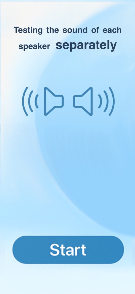 CleanSound: Speaker Cleaner - See how the app facilitates individual speaker testing, represented by clear speaker icons and an intuitive 'Start' button for focused diagnostics.