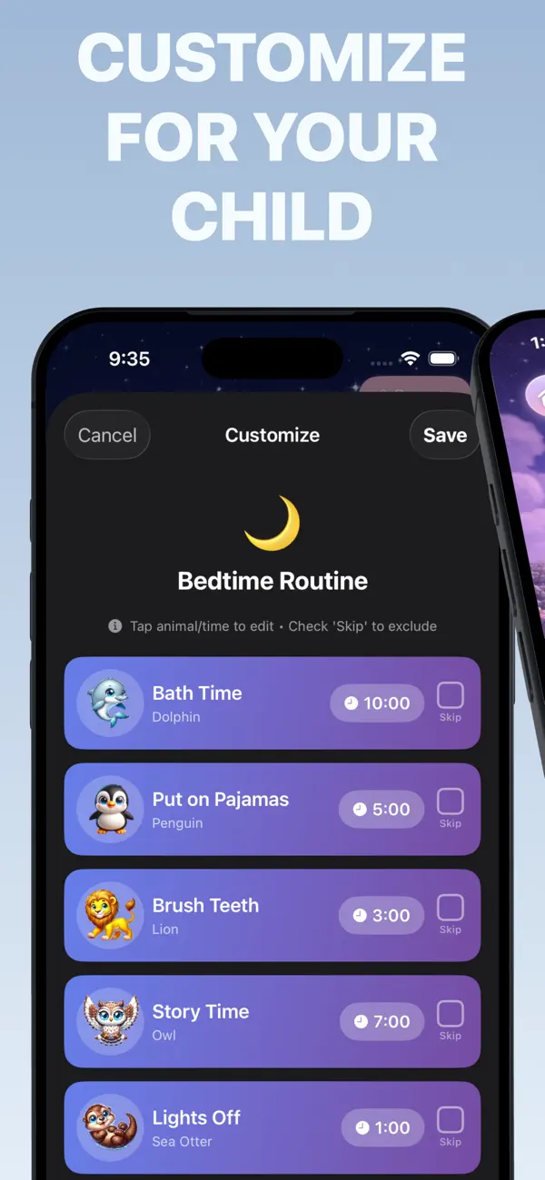 Visual Timer routine list screen