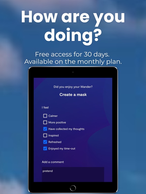 Wander120 - activate pause iPad screenshot 5 - Productivity app