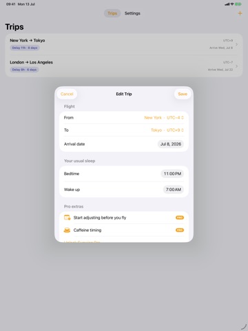Sunwise – Jet Lag Planner iPad screenshot