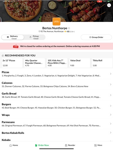 Bertos Nunthorpe iPad screenshot