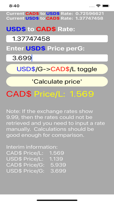 CAD/USD Fuel Conversion Screenshot 6 of 6