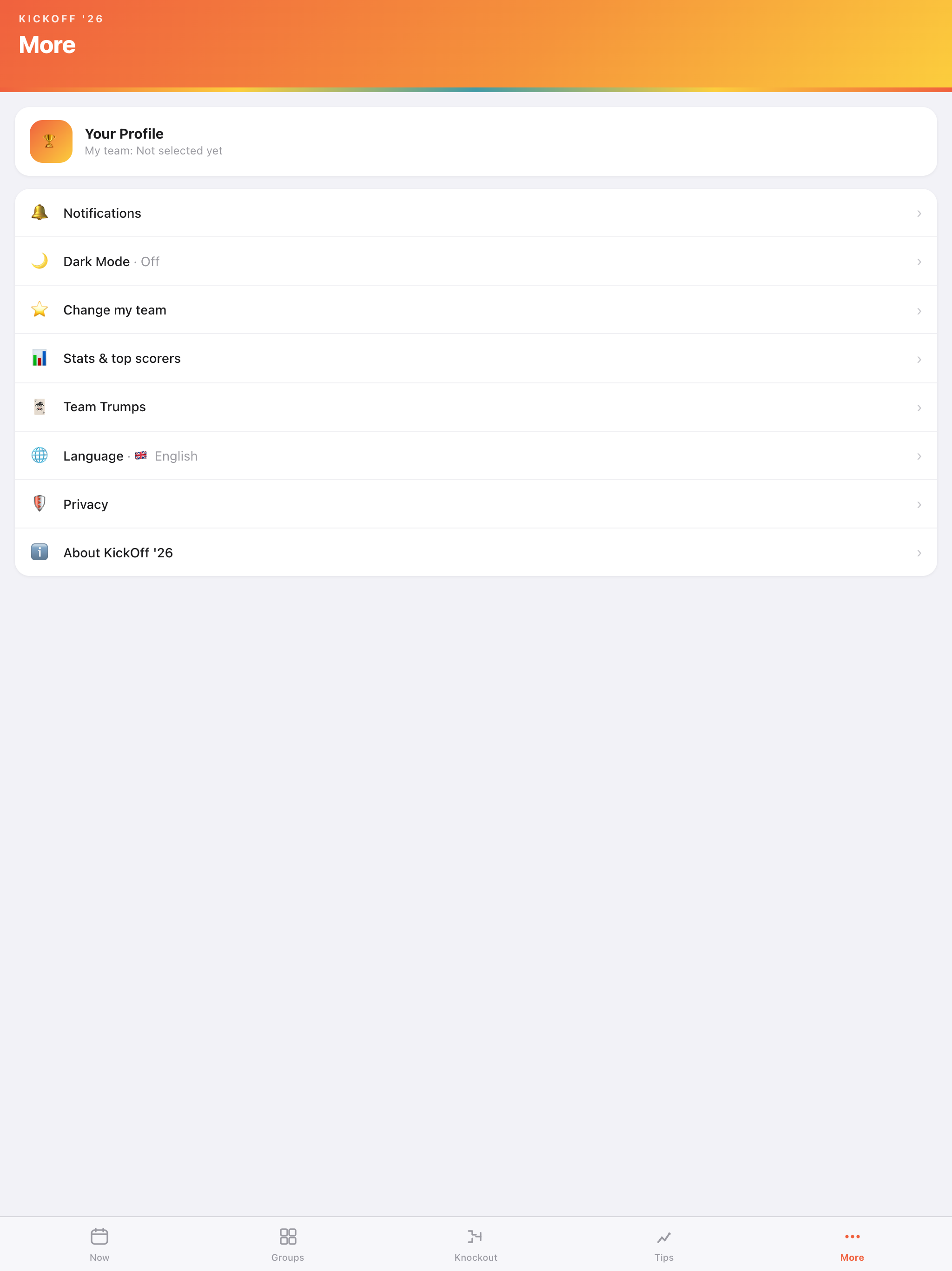 KickOff '26 – Live Scores