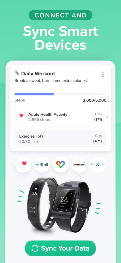 Carb Manager—Keto Diet Tracker - Connect and sync with popular fitness devices like Apple Health and Fitbit, allowing the app to track steps and daily workout data.