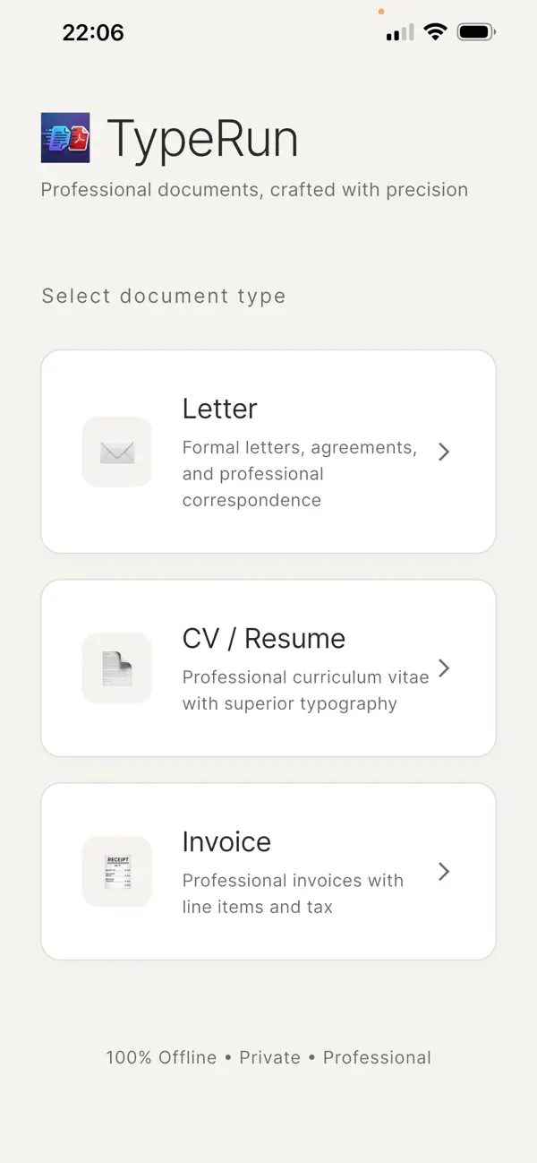Screenshot #1 pour TypeRun: Docs to PDF