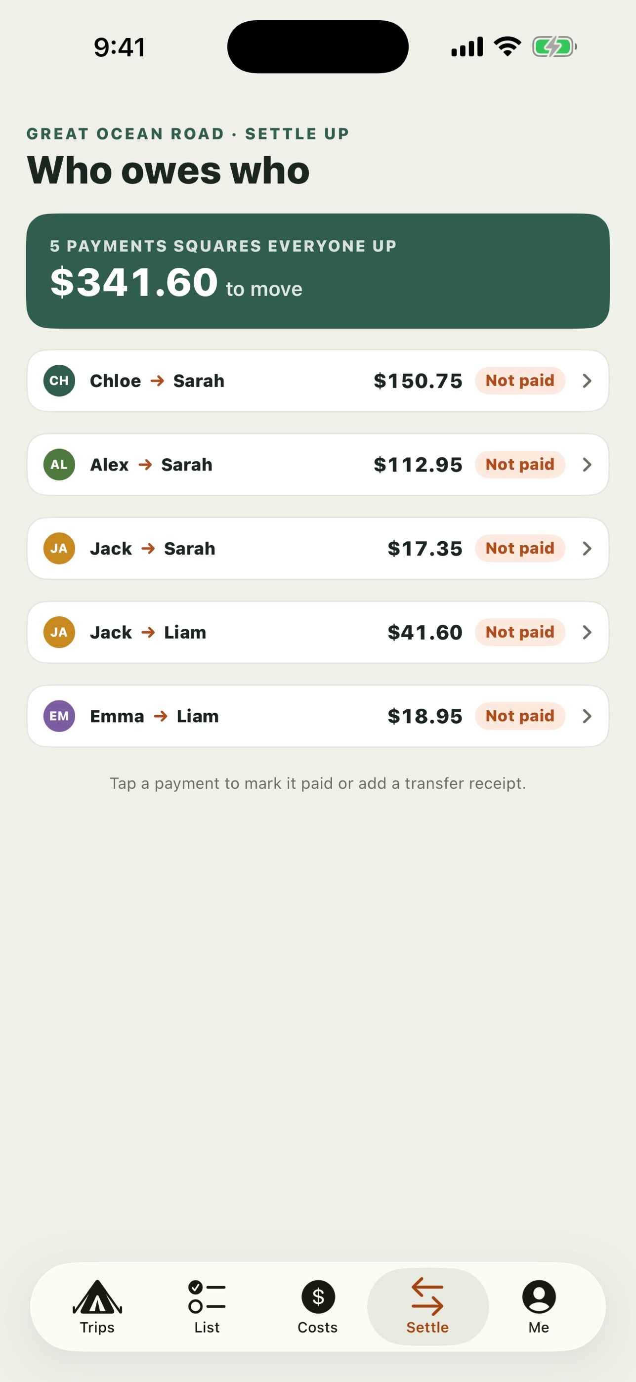 Screenshot 1 of Muster Up: Group Trip Split