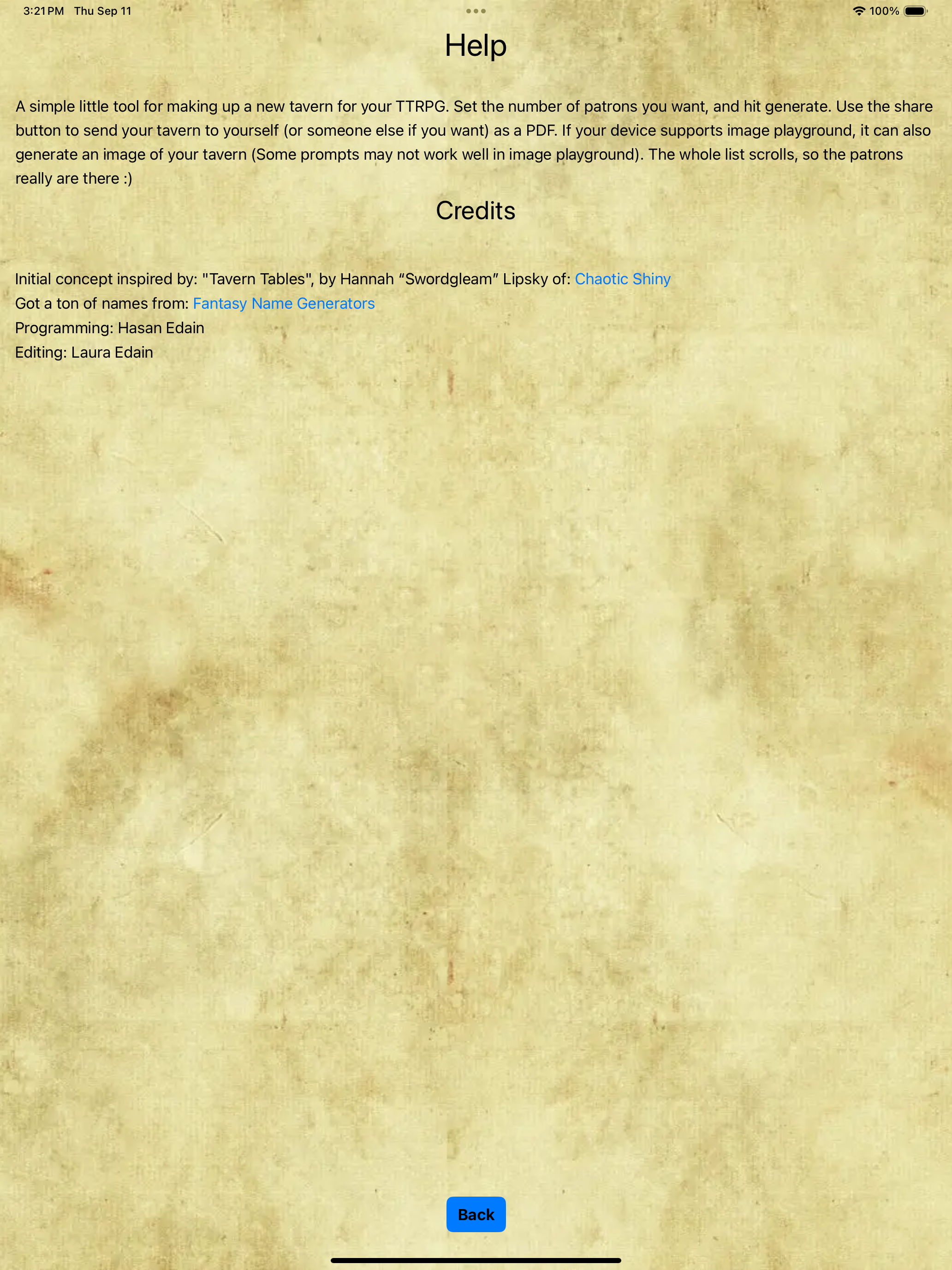Tavern Generator
