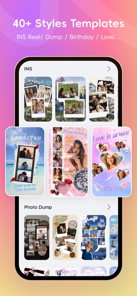 Licowa -Photobooth & Wallpaper - The app features a wide range of social media templates, including specialized designs for Instagram Reels and aesthetic photo dumps.