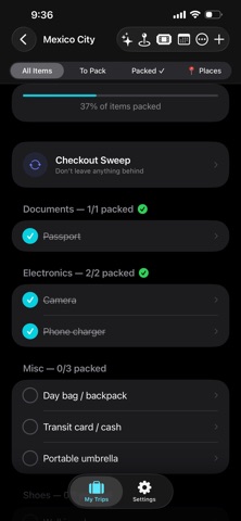 Tabidachi: Trip Packing List screenshot