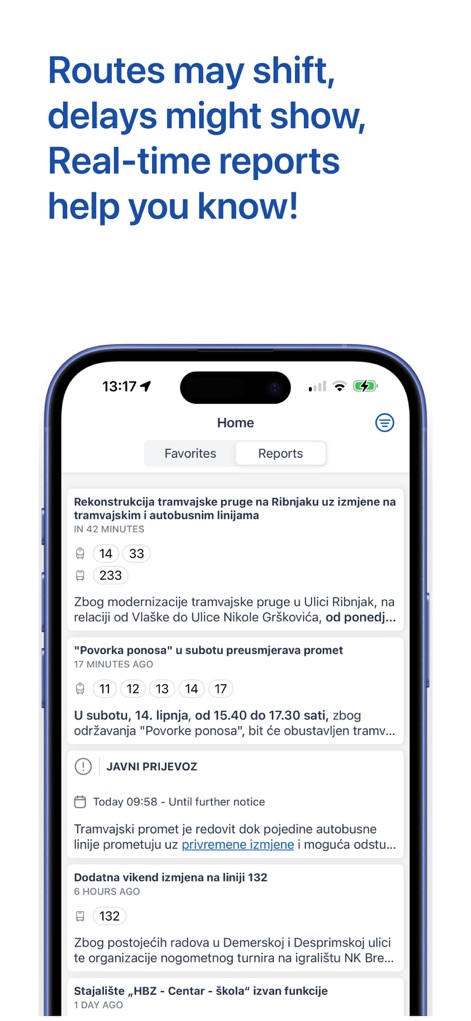 ZET info - This essential section delivers critical service change announcements and displays dynamic user-submitted traffic reports detailing current delays and disruptions.