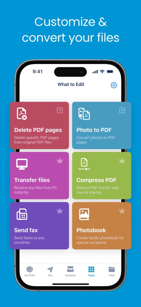 Smart Printer App & Scan - Esta sección proporciona herramientas útiles para la gestión de documentos, permitiendo a los usuarios comprimir archivos PDF y convertir fotos a formato PDF con unos pocos toques.