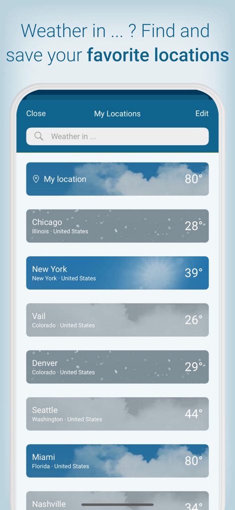 Weather & Radar - Manage Favorite Locations