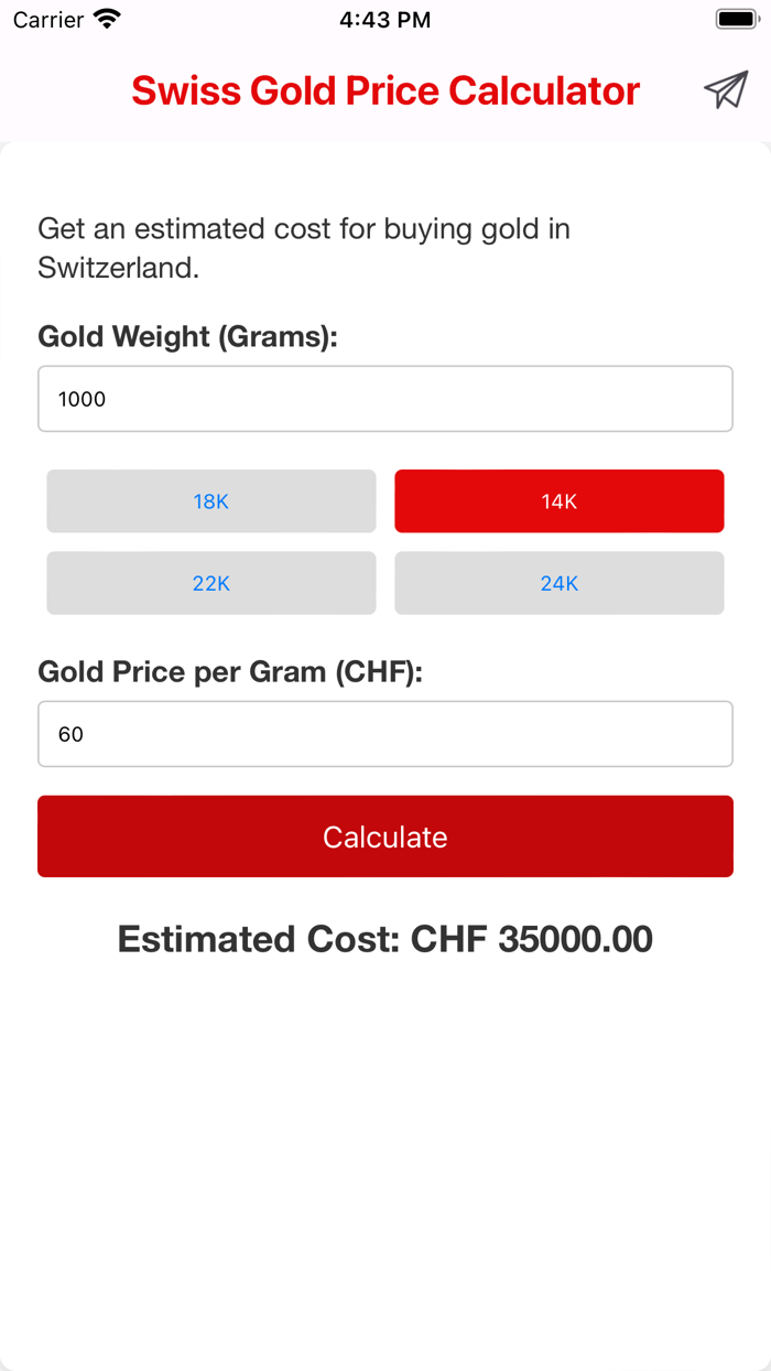 Swiss Gold Price Calculator