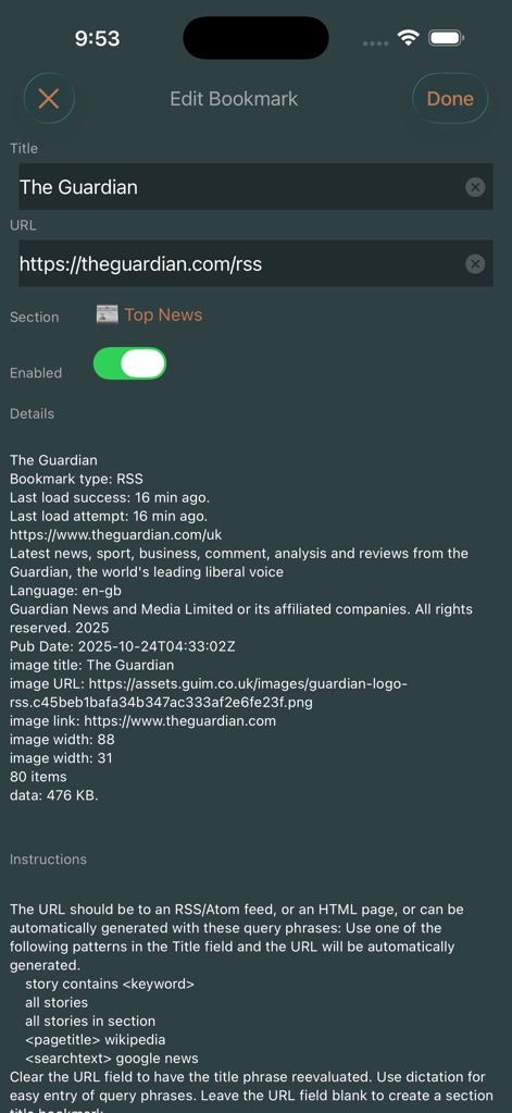 Speak News - RSS news reader - speak-news-edit-bookmark-rss