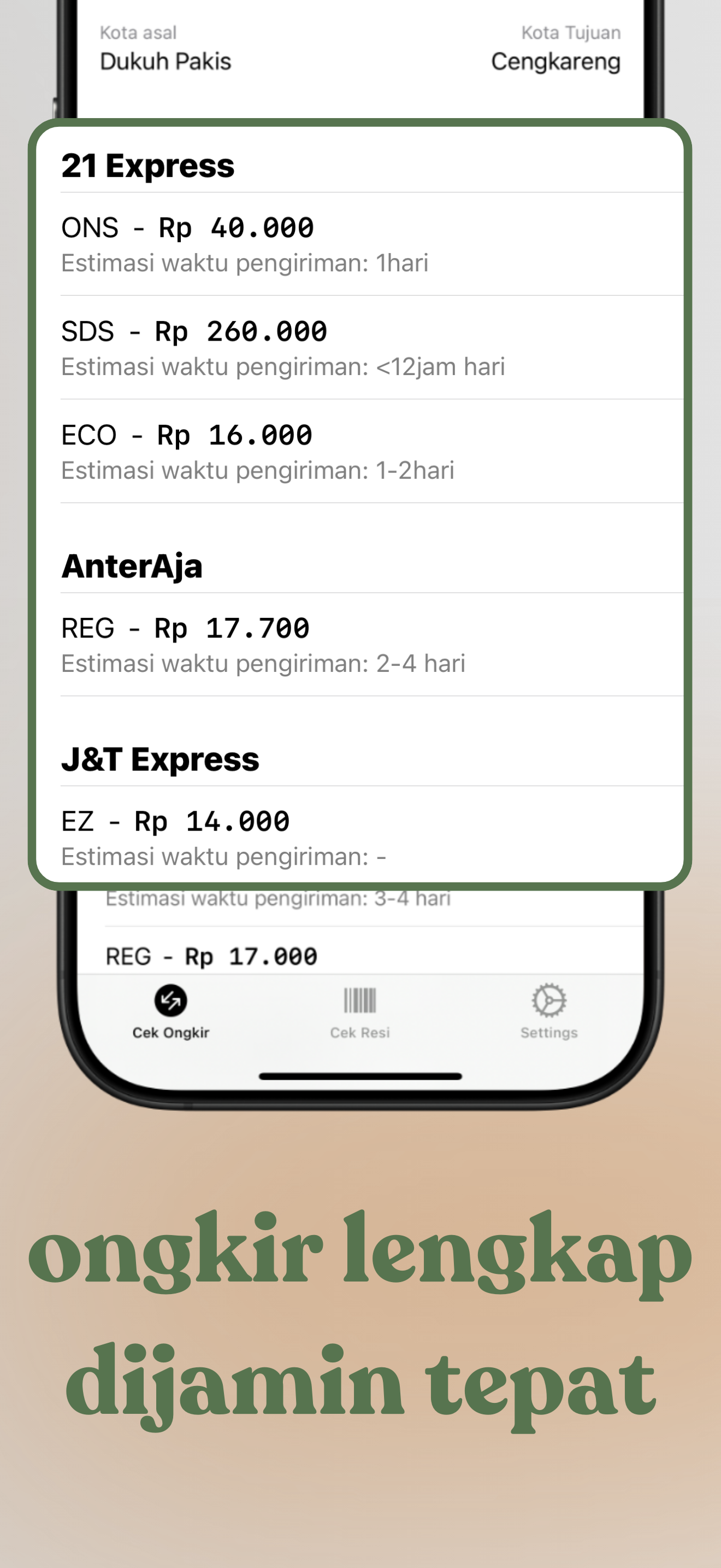 Cek Ongkir, Lacak Paket: Kilat