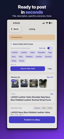 Vendlists: AI eBay Listing App iPhone screenshot