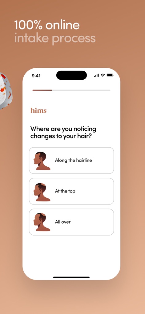 Hims: Telehealth for Men - Observe the app's user-friendly intake questions and visual selection options designed for a seamless online assessment.