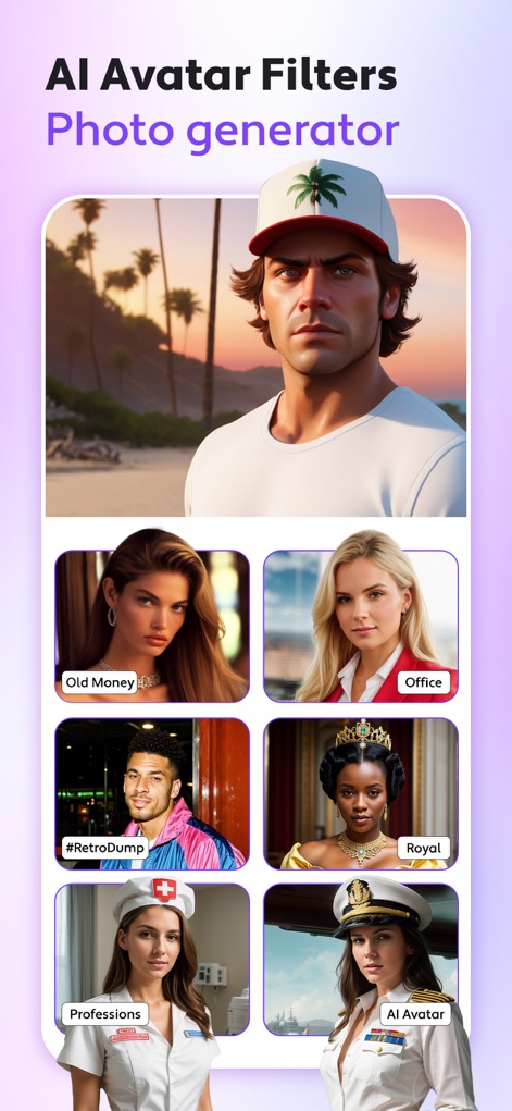 Cosmo: AI Editor, Hair Filters - Users can explore diverse AI Avatar filters to generate unique digital representations of themselves, available in a variety of engaging stylistic themes.