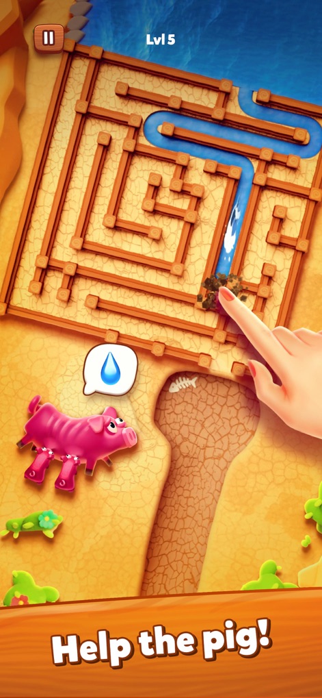 Farm Jam: Animal Escape Game - See how the app presents early levels with intuitive water maze puzzles and charming animal characters like the thirsty pig.
