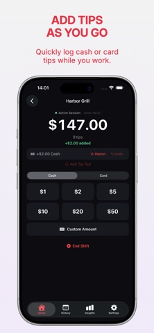 Server Tip Tracker - TipDash iPhone screenshot