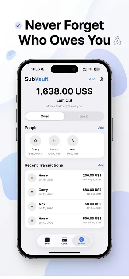 Capture d'écran 3 sur 4 de Subscription Tracker: SubVault