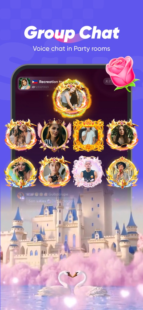 Siya - Make friends for real - Users can experience the dynamic "Group Voice Chat Rooms," featuring visually distinct participant avatars and themed "Party rooms."