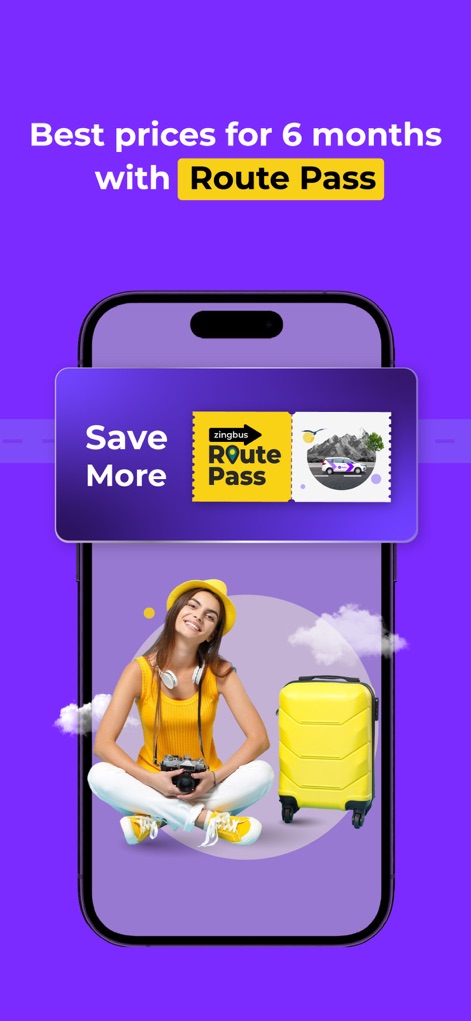 zingbus:Book Bus Ticket Online - This screen demonstrates how users can 'Save More' with the 'Route Pass', ensuring the best prices for frequent routes over 6 months.