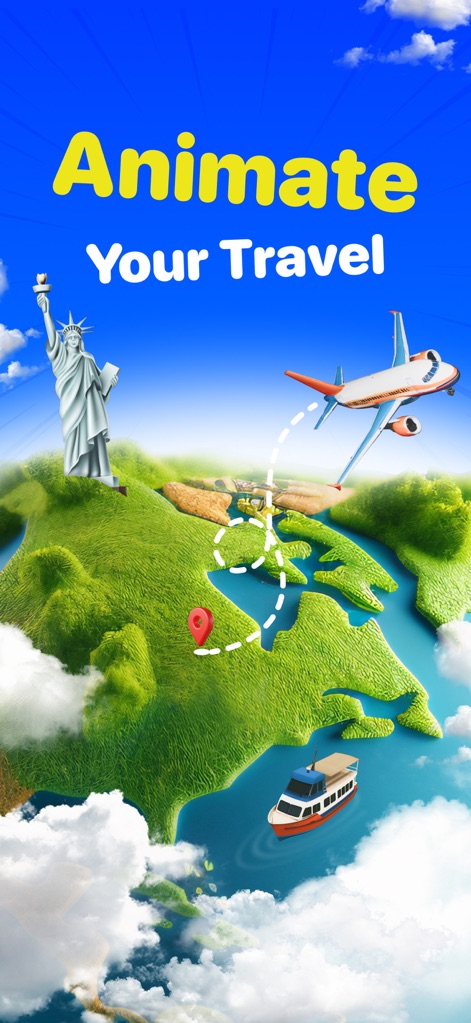 TravelAnimator: Journey Route - L'application transforme vos parcours en aventures visuelles dynamiques, intégrant des repères emblématiques et des cartes du monde en 3D pour une narration immersive.
